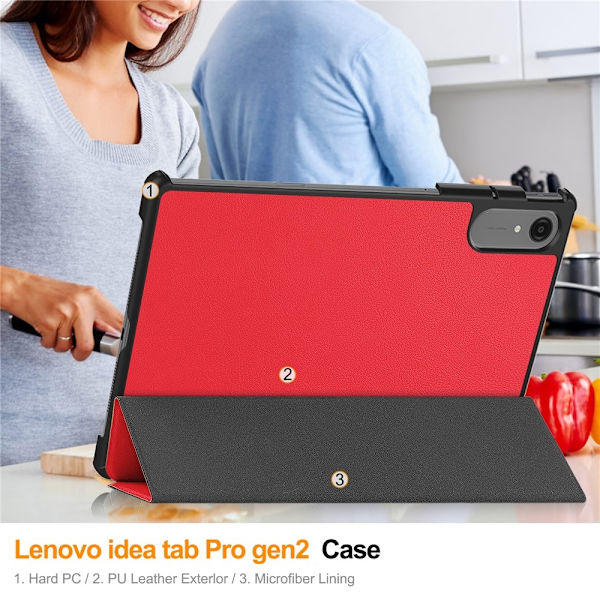 Til Lenovo Idea Tab Pro Gen 2 13" Deksel med Stativ Støtsikker - Rød Red
