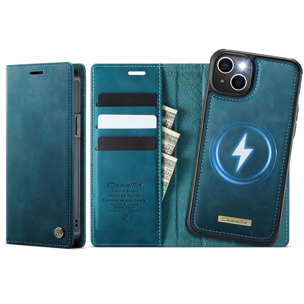 CASEME Til iPhone 15 Lommebokdeksel Magnetisk Avtakbar RFID Beskyttelse Blue