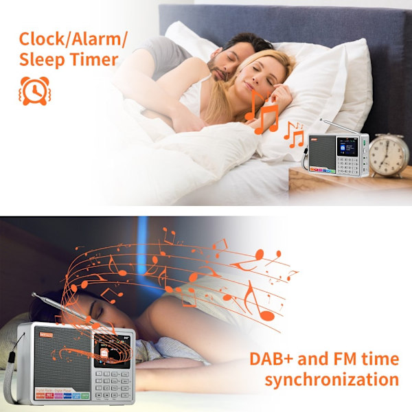 Digital radiomottaker DAB+FM RDS Bluetooth MP3-spiller REC-opptaker TF-kort Silver grey