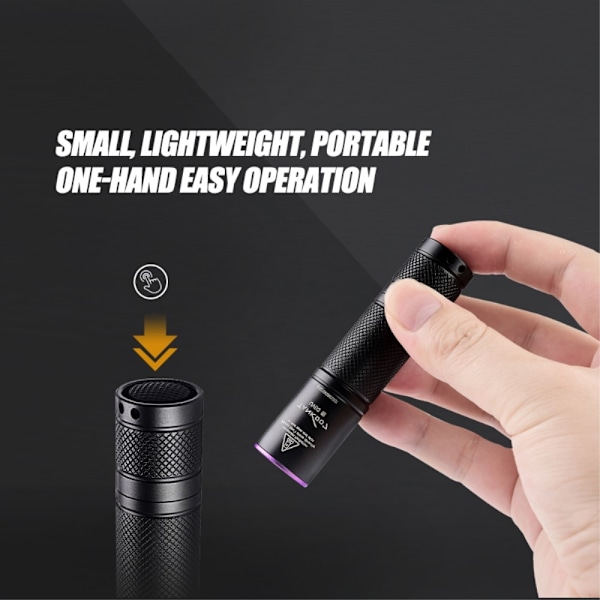 TANK007 365nm ultrafiolett lommelykt Håndholdt UV-lykt for valutaverifisering Black