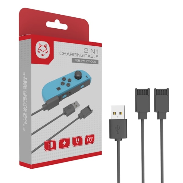 2 i 1 opladningskabel kompatibel med Nintendo Switch Joy-Con 2,5 m forlænget USB-opladerledning Black