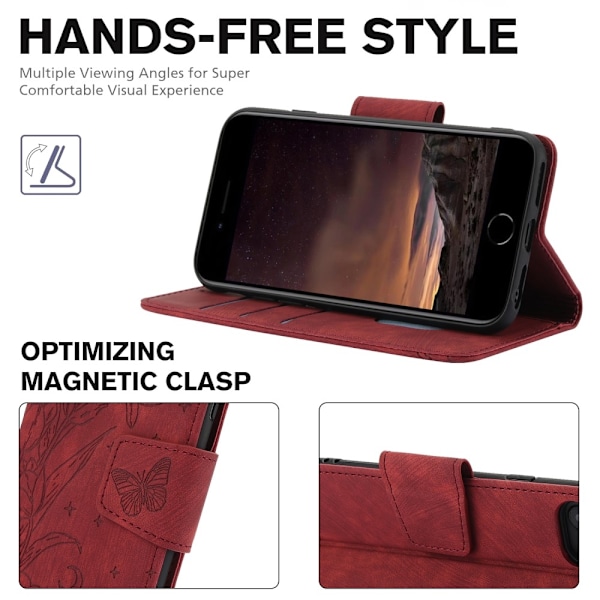 Til iPhone 17e / 16e Etui Sommerfugl Blomst Ridsefast Telefoncover Red