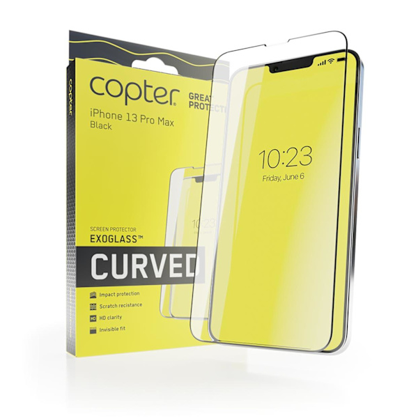 Copter Exoglass Curved Frame iPhone 13 Pro Max - Black Full Glue Transparent