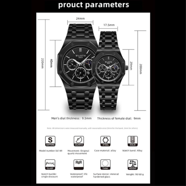 Herr Metall Analog Klassisk Klocka Armbandsklocka Armbandsur Svart