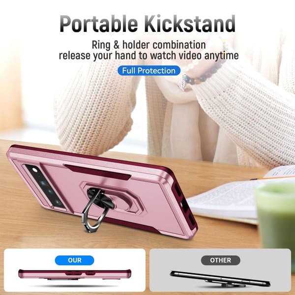 Google Pixel 7 Pro Hybrid - deksel med fingerring og metallplate - rosa Pink