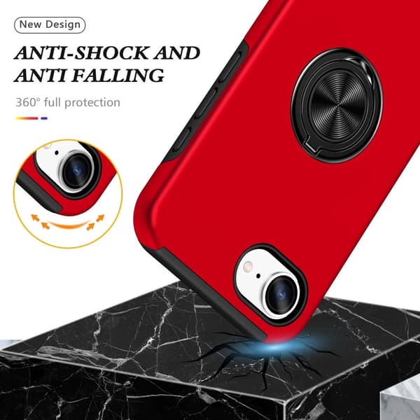 Til iPhone 17e / 16e Finger Ring Kickstand Hybrid Taske Red
