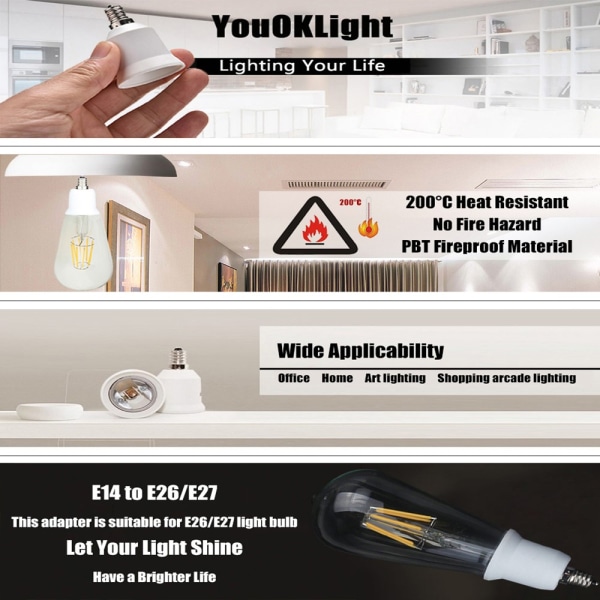 YOUOKLIGHT YK6613 E14 til E26/E27 lyspære adapter Konverter White