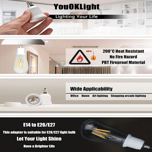 YOUOKLIGHT YK6613 Sockel adapter E26/E27 till E14 Vit