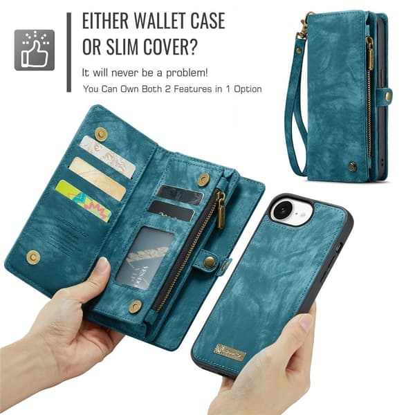 Til iPhone 17e og iPhone 16e Mobildeksel CASEME Avtakbar Lommebok med Stropp Blue