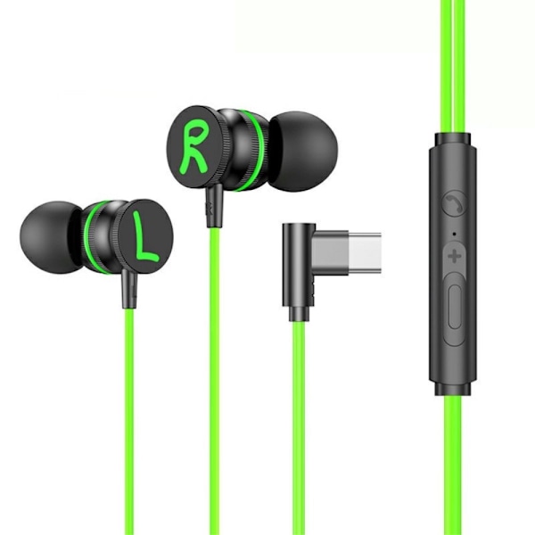 USB-C hovedtelefon med mikrofon magnetisk in-ear gaming - Grøn Green