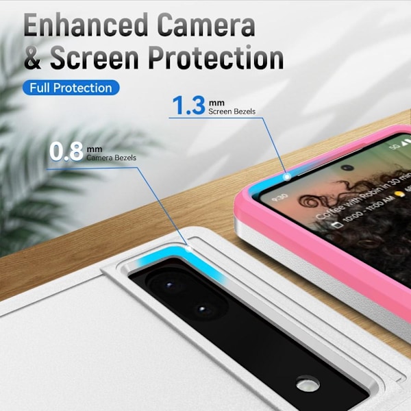 Google Pixel 6A iskunkestävä TPU+PC Kickstand -puhelinkotelo autoteline metallilevy - valkoinen/vaaleanpunainen White