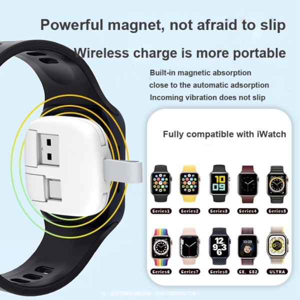 Oplader til Apple Watch opladningsbase med Type-C/USB-kabler White