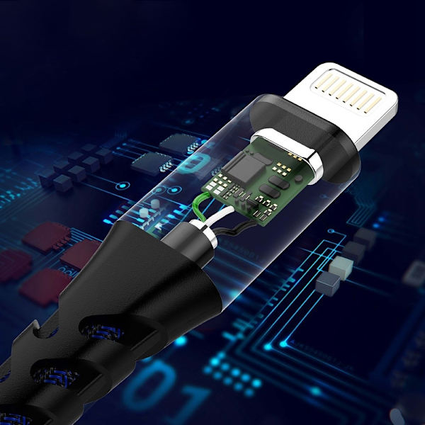 FONEMAX MFi-certifierad 2 m USB till Lightning-datakabel 3A snabbladdning Svart