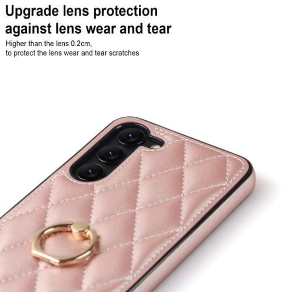 För Samsung Galaxy S23 Rhombus Grid Mönster Skal FingerRing - Rose Gold Rosa guld