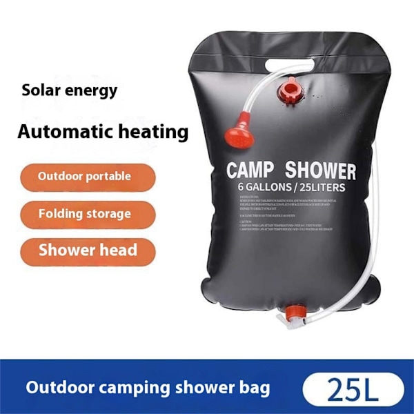 Utomhus Camping Travel Water Bag Dusch portabel duschväska Solvärme Duscha 25L Svart