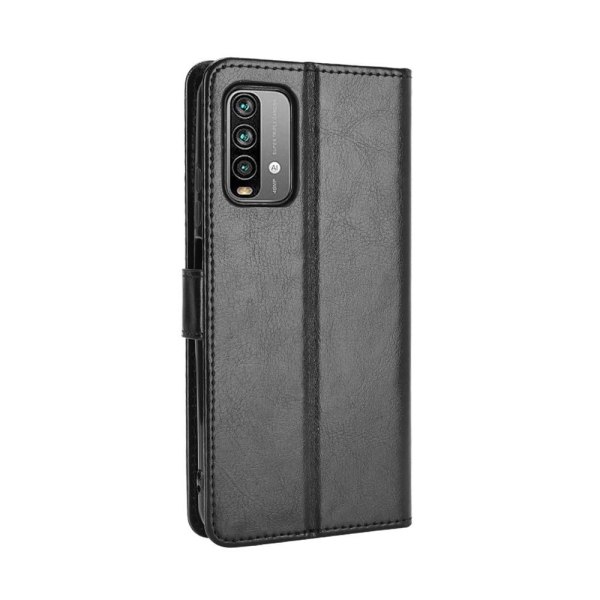 Xiaomi Redmi 9T Lommebok Crazy Horse Tekstur Stativ Skall med Stropp Black