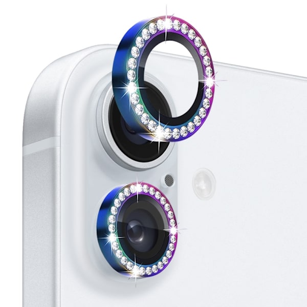 NORTHJO Kameran Linssinsuoja Strassilla iPhone 16 / 16 Plus, Karkaistu Lasi Multicolor