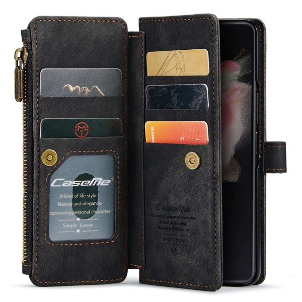 Samsung Galaxy Z Fold 4 CASEME Retro läder plånboksfodral Svart Svart