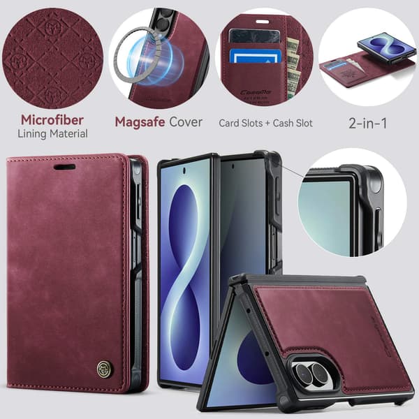 CASEME Magnetisk telefonlommebokdeksel til Samsung Galaxy Z Fold8 Red