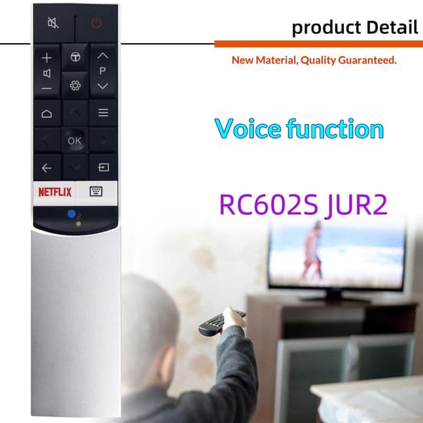 Fjernkontroll utskiftning for RC602S JUR2 for TCL TV stemmeaktivert Silver