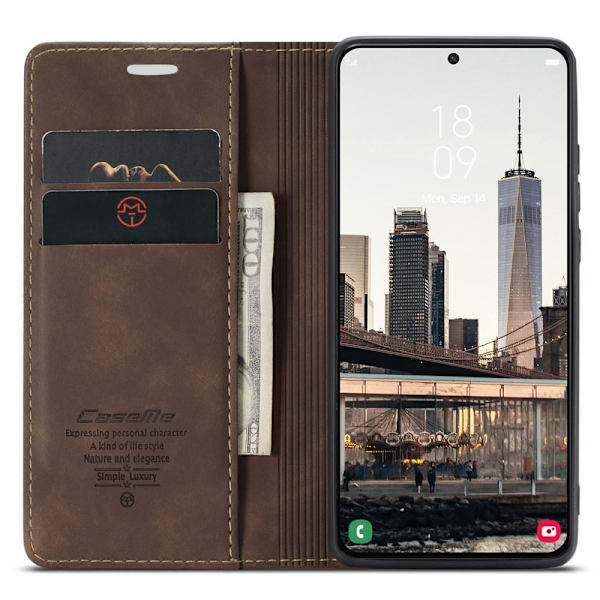 CASEME Retro Lompakkokotelo Samsung Galaxy S22 Plus -puhelimelle - Kahvi Dark brown