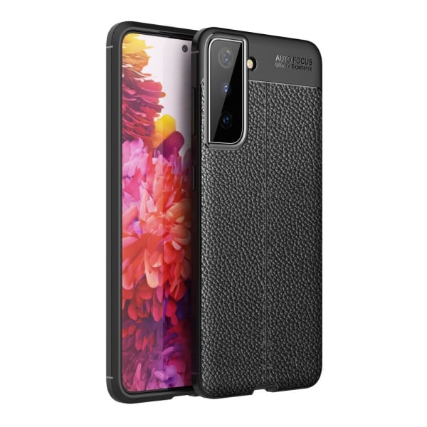 Litchi-belagt etui for Samsung Galaxy S21+ (Plus) - Svart Black