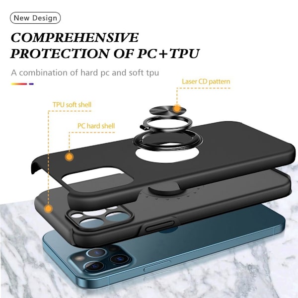 iPhone 13 Fingerring Kickstand Hybrid Taske - Sort Black