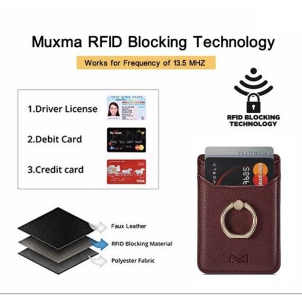 MUXMA-kortinpidikkeen rengasteline RFID-estävä liimainen luottokorttipaikka - viininpunainen Red