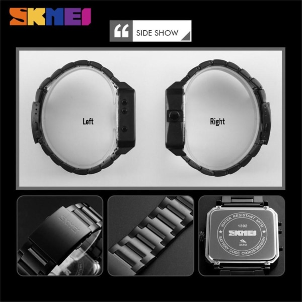 SKMEI Dual Display Sport Watch Sekuntikellohälytys Digitaalinen Black
