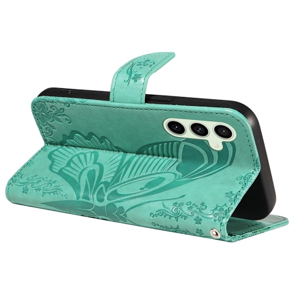 Til Samsung Galaxy S24 FE Etui Stand Tegnebog Etui Sommerfuglemønster Green