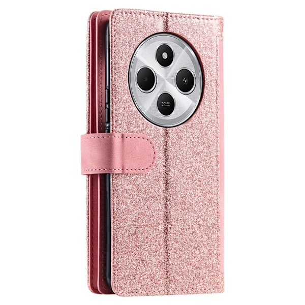 Til Xiaomi Redmi 14C Etui med Lynlåslomme og 9 Kortlommer – RoseGold Pink gold