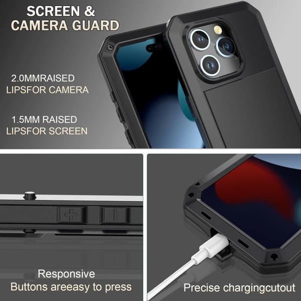 Robust Hybrid-etui med herdet glass for iPhone 15 Black