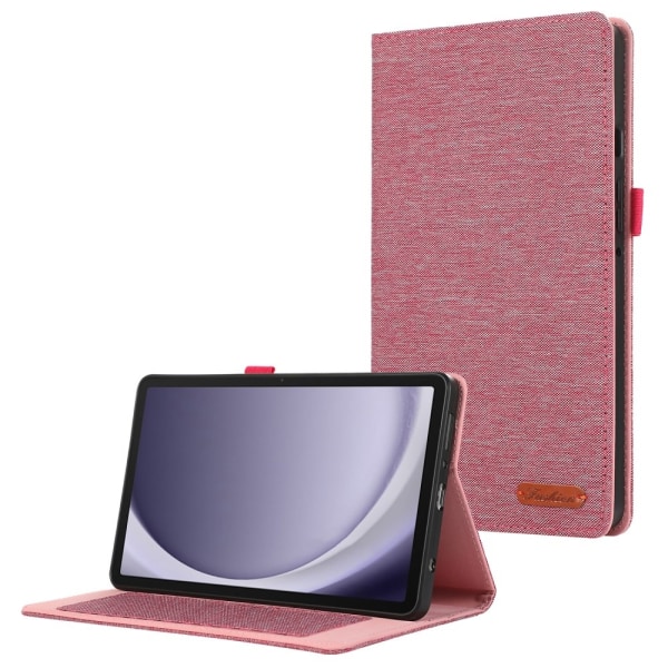 Samsung Galaxy Tab A9 Vikbart fodral korthållare Tygtextur Rosa