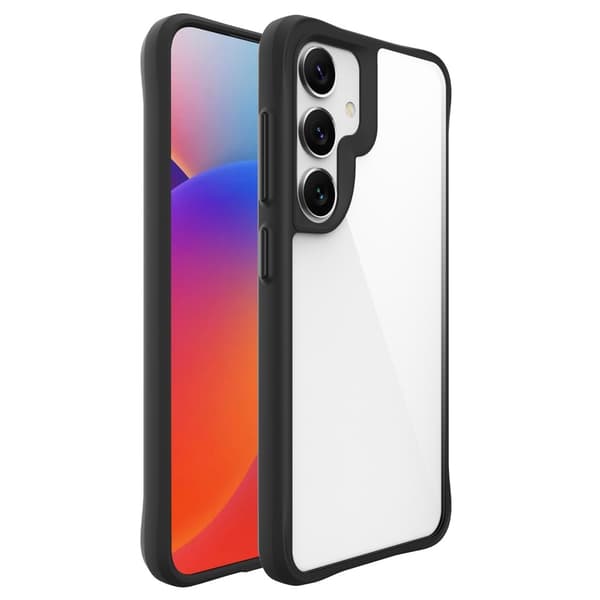 Til Samsung Galaxy S25 Etui Hybrid Hård PC Blød TPU Stødsikkert Cover Sort Transparent