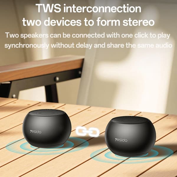 YESIDO Bærbar TWS Bluetooth-høyttaler Aluminiumslegering Mini Trådløs Lydenhet Black