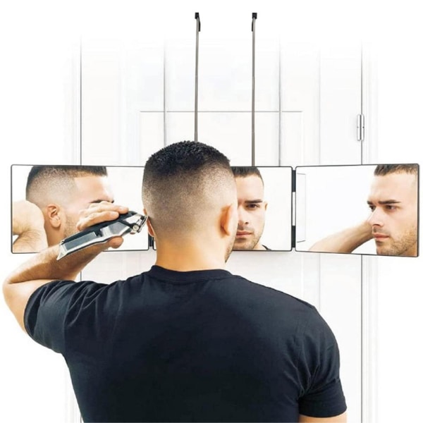 Spejl 360-graders visning 3-sidet udtrækkeligt frisørspejl LED-l Silver
