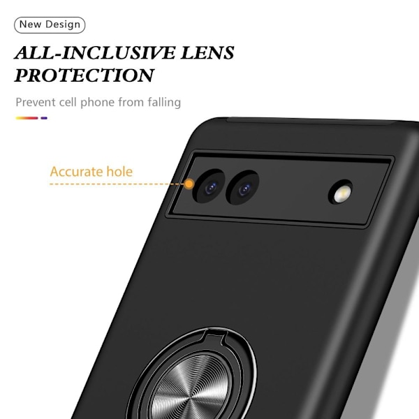 Til Google Pixel 6A Fingerring Kickstand Hybrid Taske - Sort Black