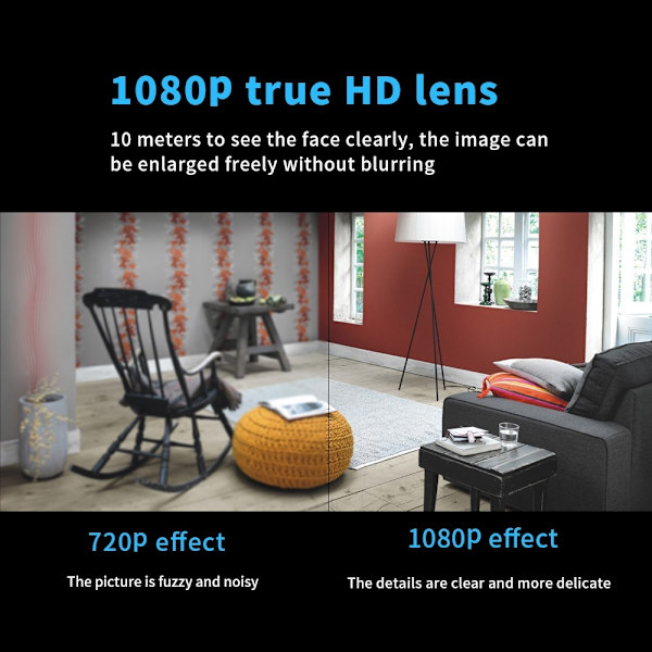 Home Security WiFi Camera 1080P Body Recognition Night Vision Black