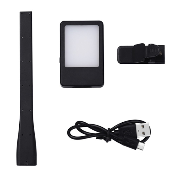 Ladattava lukuvalo lukulamppu Clip On LED-kirjavalo - musta Black