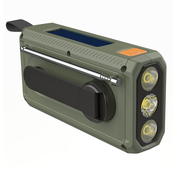 Solar Power Handvev DAB FM Radio Ficklampa 4500mAh Power Bank Grön