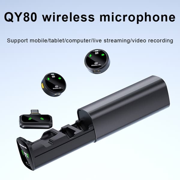Trådløs mikrofon med støydemping og USB-C-tilkobling – 2 mikrofoner + 1 mottaker Black
