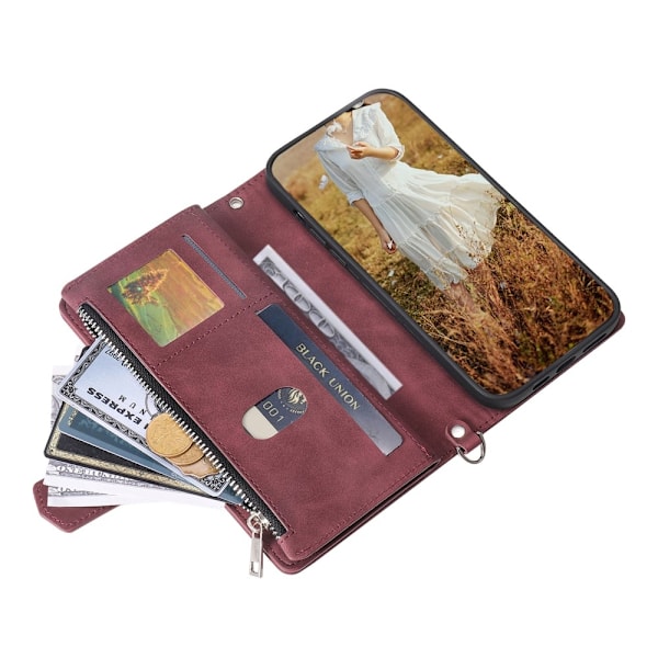Xiaomi Redmi 14C Zipper Wallet Case Rhombus Stitching Line Puhelinsuojus Red