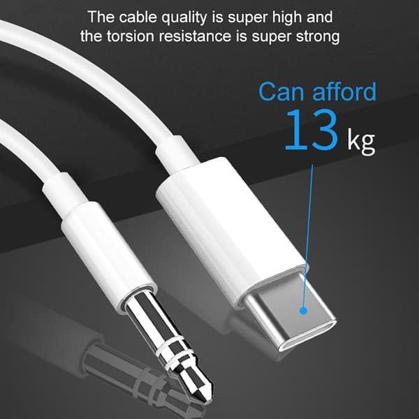 USB-C til 3,5 mm lyd-AUX-adapterkabel til analog overførsel White