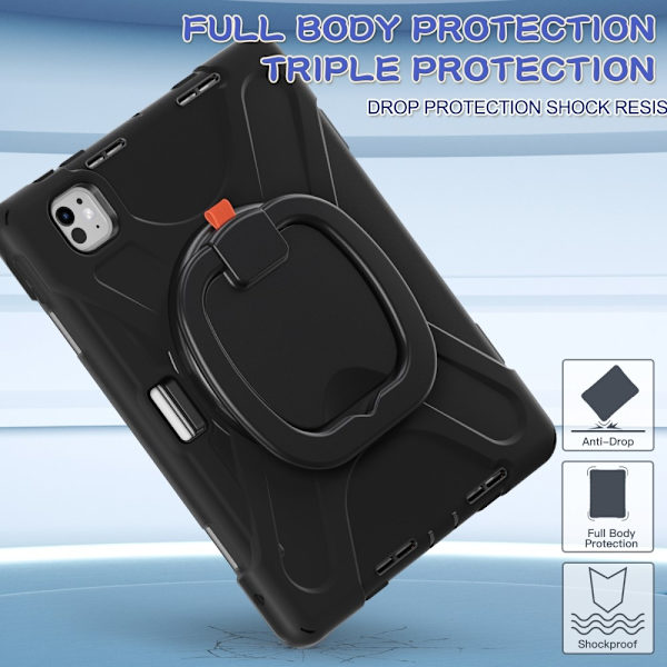 Støtsikker etui med roterende stativ for iPad Pro 11 (2024) - PC+Silikon - Svart Black