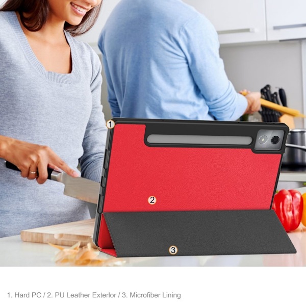 För Lenovo Idea Tab Pro Fodral Tri-Fold Stativ Skal med pennhållare - Röd Röd
