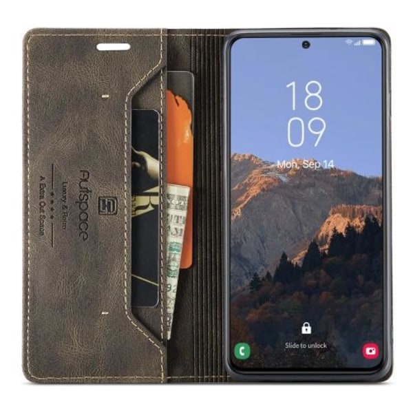 AUTSPACE A01 Retro tegnebog taske til Samsung Galaxy S23+ (Plus) - Kaffe Brown