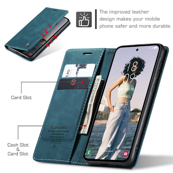 CASEME Retro Lompakkokotelo Samsung Galaxy A35 Blue