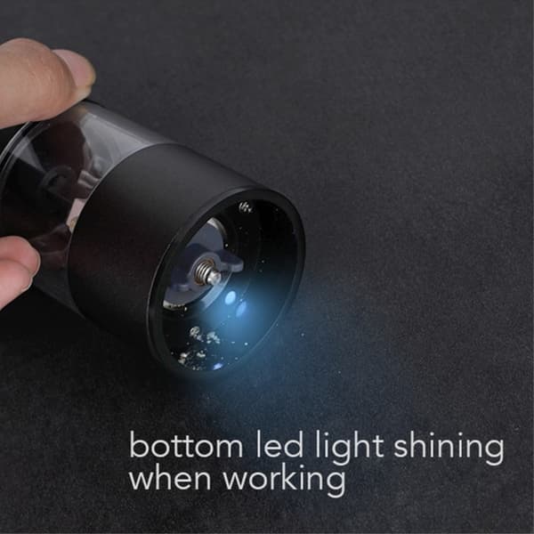 Salt Peber Krydderi kværn Batteridrevet med LED lys Black