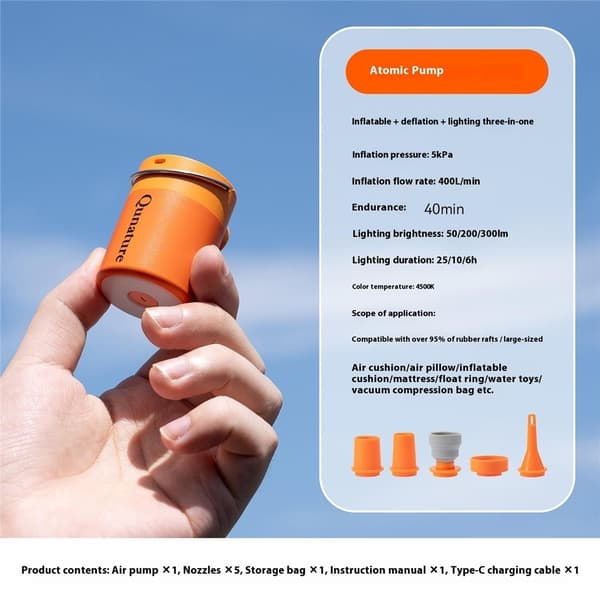 Elektrisk Luftpump Pump Magnetisk Camping Lampa Simring Inflator Luftmadrass Orange one size