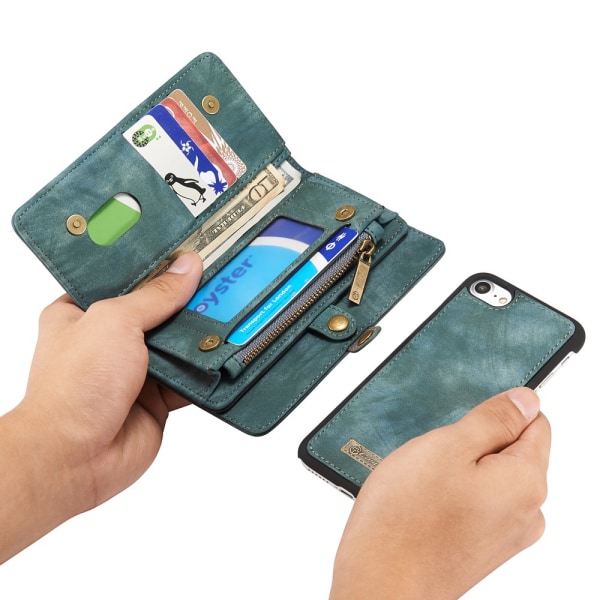 CASEME iPhone 7/8 Plus Retro Split läder plånboksfodral Blue
